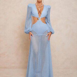 Blue Sexy Women's Cross-Back Cinched Waist Dress